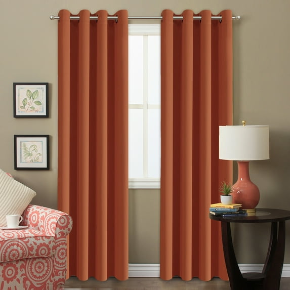 PrimeBeau Blackout Curtain for Living Room Thermal Insulated Window Treatment Curtain Extra Long 108 inch Length Energy Saving Solid Grommet Top Blackout Drape, One Panel, Orange Ochre