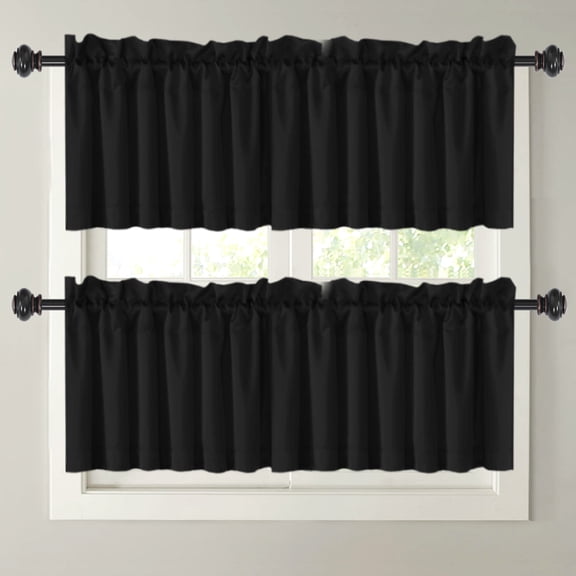 PrimeBeau Blackout Window Valances - 2 Panels 52" W x 18" L Rod Pocket Short Curtains, Privacy Decorative Valances for Kitchen Living Room Bedroom Bathroom,Black