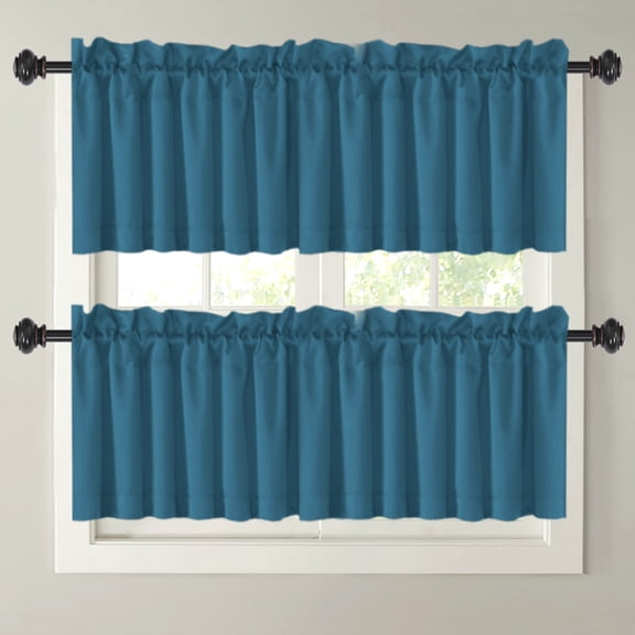 Primebeau Blackout Rod Pocket Valances - 2 Panels, 52 in x 18 in, Dark Teal