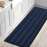PrimeBeau Luxurious Plush Absorbent Chenille Shaggy Rug, Navy, 59" x 20", Non-Slip Backing, 1 Count