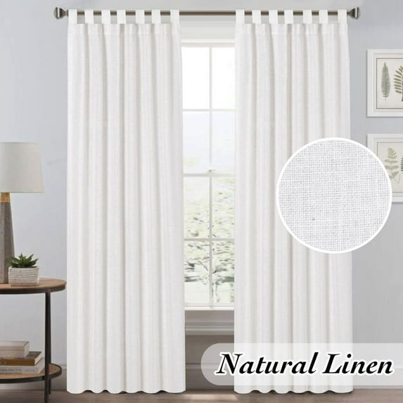 PrimeBeau Elegant Natural Linen Blended Energy Efficient Light Filtering Curtains / Tab Top Curtains Off White Window Treatments Panels / Drapes for Livingroom (Set of 2, 52" x 96")