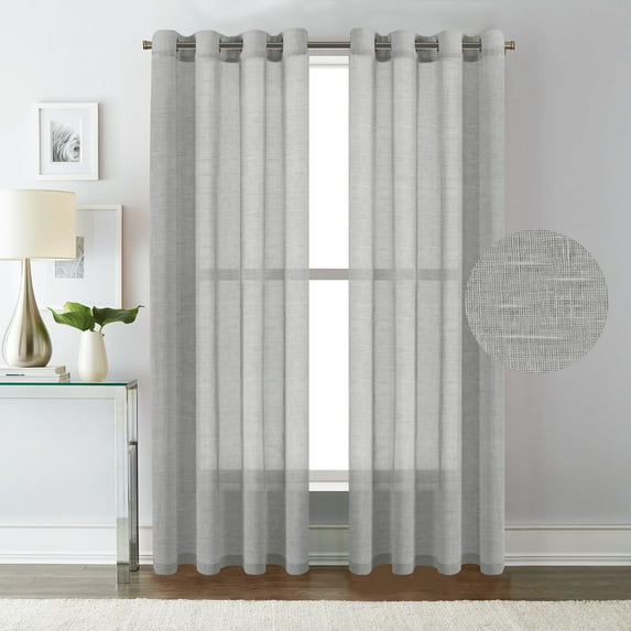PrimeBeau Elegant Natural Linen Sheer Curtains for Bedroom,Privacy Protection Nickel Grommet Window Panels / Drapes ( Set of 2,52x84-Inch,Dove Gray)