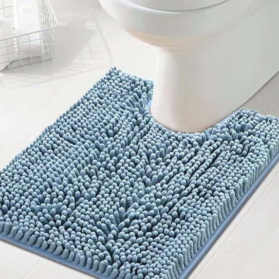 PrimeBeau Extra Soft and Absorbent Chenille Bathroom Rugs U Shaped Toilet Mat 20"x24" Cool Blue