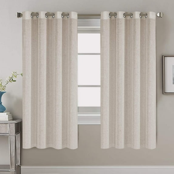 PrimeBeau Farmhouse Solid Texture Privacy Linen Blend Nickel Grommet Semi Sheer Window Panels (52" W x 63" L, Angora)