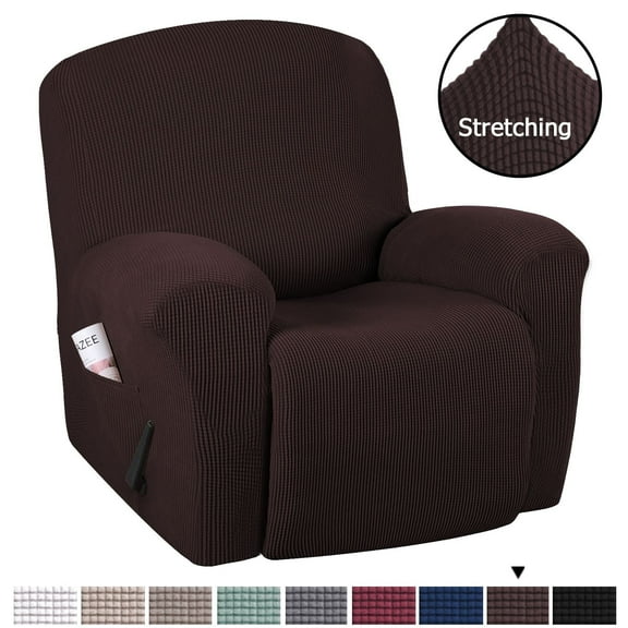 PrimeBeau Large Reclining Chair Slipcover, 1 Piece Stretch Fabric Solid Jacquard, Brown