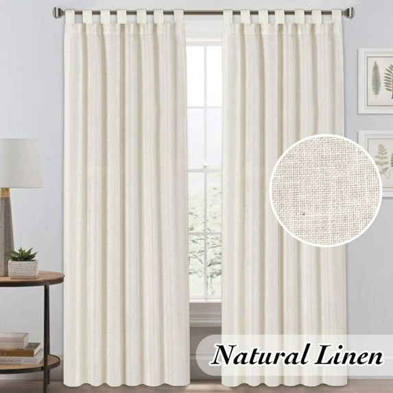 PrimeBeau Linen Curtains Natural Linen Blended Curtains Tab Top Window Treatments Panels Drapes for Living Room / Bedroom, Elegant Energy Efficient Light Filtering Curtains (Set of 2, 52" x 96"，Ivory)