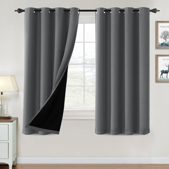 PrimeBeau Long Thermal Insulated Blackout Drapes, Light Blocking, 52 x 63-Inch, Medium Gray, 2 Panels