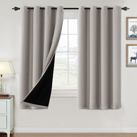 PrimeBeau Long Thermal Insulated Blackout Drapes, Light Blocking, 52 x 63-Inch, Taupe, 2 Panels