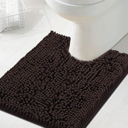 PrimeBeau Luxurious Chenille U Shaped Bathroom Rug Extra Soft Absorbent Shaggy Washable Bath Mat 20"x24" - Chocolate