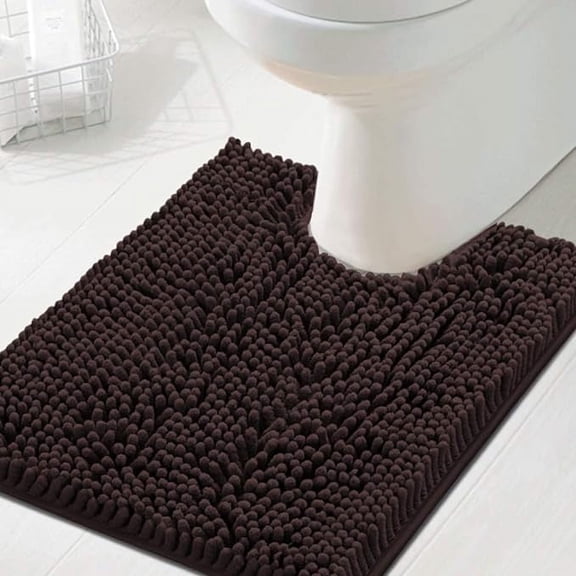 PrimeBeau Luxurious Chenille U Shaped Bathroom Rug Extra Soft Absorbent Shaggy Washable Bath Mat 20"x24" - Chocolate