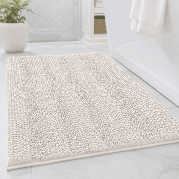 PrimeBeau Chenille Shaggy Rug, 20 x 32 Inch, Non-Slip Backing, Ivory Color