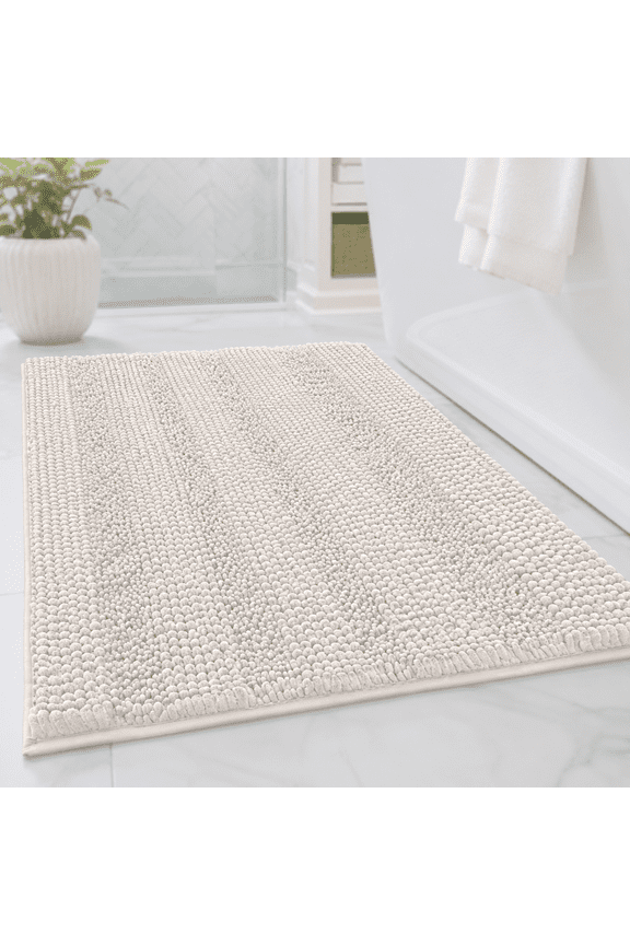 Chenille Shaggy Rug, 20 x 32 Inch, Non-Slip Backing, Ivory Color