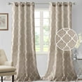 thumbnail image 1 of PrimeBeau Mosaic Lantern Embroidery Linen Mixed Grommet Draper, Light Filtering Privacy Sheer (Pair of 2, 52 by 63 inch, Taupe), 1 of 7