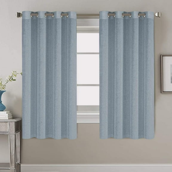 PrimeBeau Natural Linen Blended Nickel Grommet Curtains Privacy Added Semi Sheer Window Curtain Drapes Textured Flax Curtains(52" W x 63" L, Stone Blue)