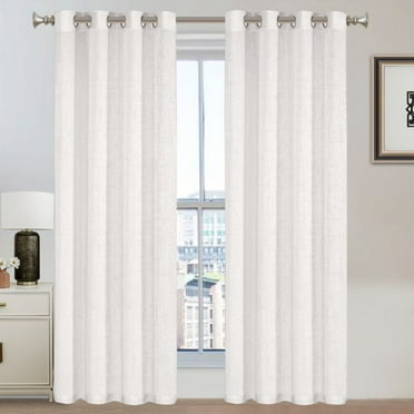 PrimeBeau Natural Linen Blended Nickel Grommet Curtains Privacy Added Semi Sheer Window Curtain Drapes Textured Flax Curtains(52" W x 96" L, White)
