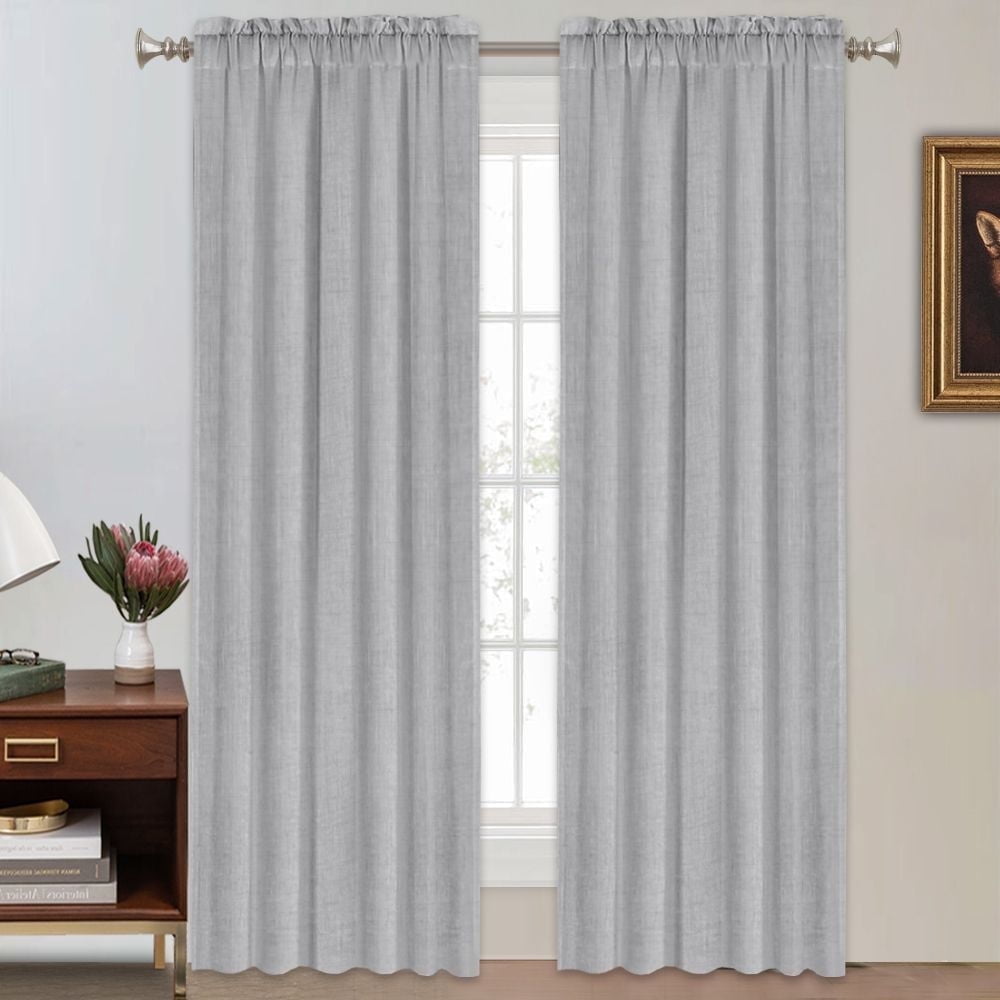 PrimeBeau Elegant Durable Privacy Linen Texture Semi Sheer Window Curtain Panels, 52" W x 108" L, Dove
