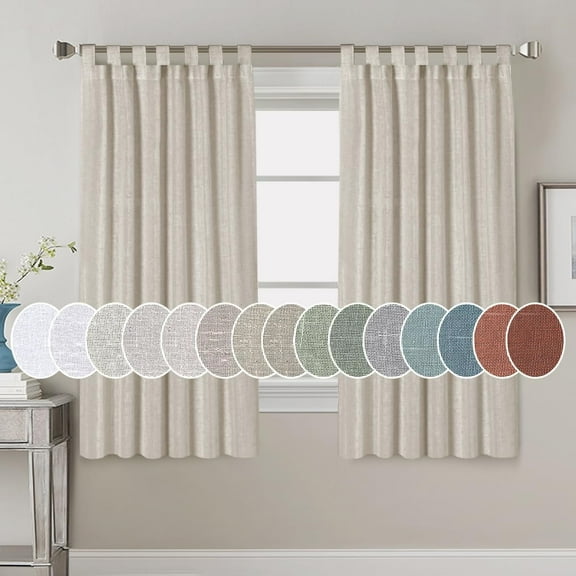 PrimeBeau Vintage Elegant Durable Natural Linen Blended Tab Top Semi Sheer Window Curtain Panels, 52" W x 63" L, Angora