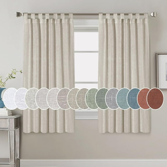 PrimeBeau Vintage Elegant Durable Natural Linen Blended Tab Top Semi Sheer Window Curtain Panels, 52" W x 63" L, Angora
