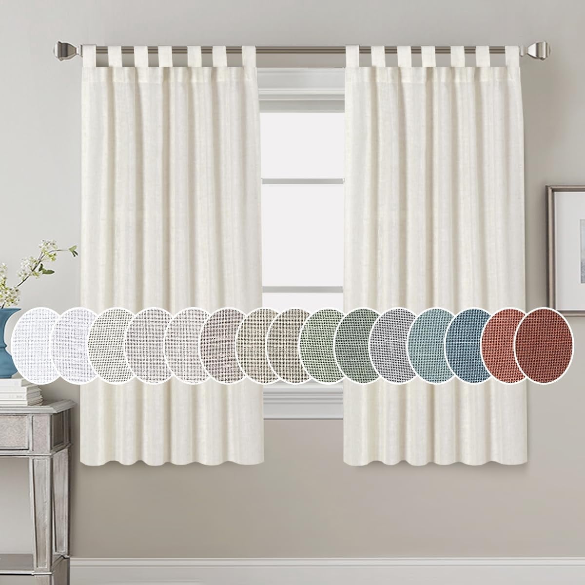 PrimeBeau Natural Linen Texture Semi Sheer Privacy Window Panels, 52" W x 63" L, Ivory