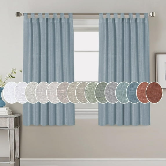 PrimeBeau Privacy Vintage Natural Linen Blended Tab Top Semi Sheer Window Curtain Panels, 52" W x 63" L, Stone Blue