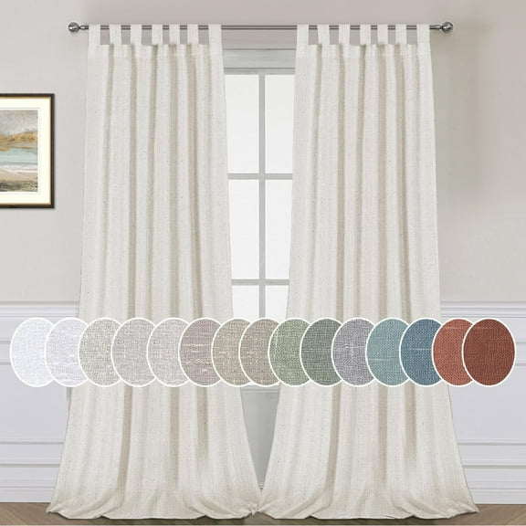 PrimeBeau Natural Linen Blended Tab Top Curtains Privacy Added Semi Sheer Window Curtain Drapes Textured Flax Curtains(52" W x 96" L, Natural)
