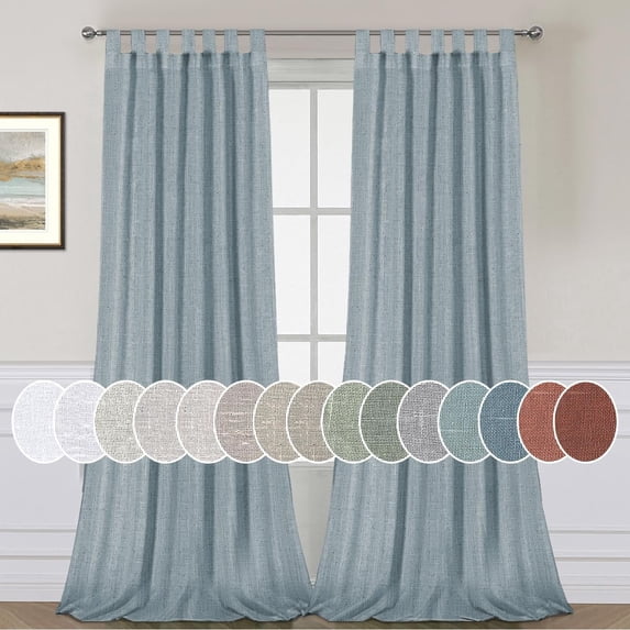 PrimeBeau Natural Linen Sheer Curtains Privacy Added Textured Drapes Panels for Home Decor (52" W x 96" L, Stone Blue)