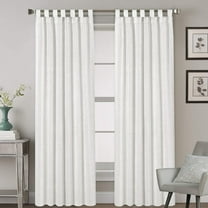 PrimeBeau Natural Linen Blended Tab Top Curtains Privacy Added Semi Sheer Window Curtain Drapes Textured Flax Curtains(52" W x 96" L, White)
