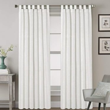 PrimeBeau Natural Linen Blended Tab Top Curtains Privacy Added Semi Sheer Window Curtain Drapes Textured Flax Curtains(52" W x 96" L, White)