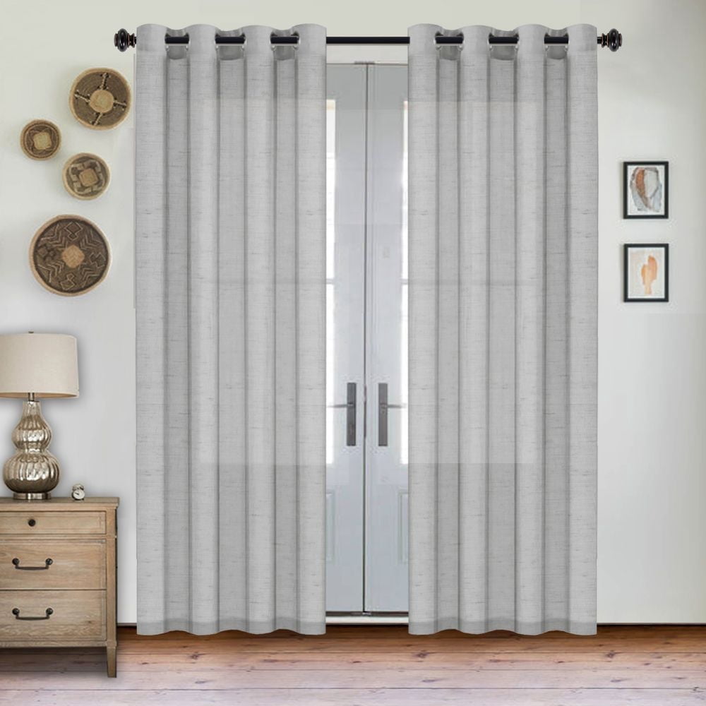 PrimeBeau Semi Sheer Linen Curtains Light Filtering Grommet Draperies, 52" x 108" , 2 Panel Set, Ash