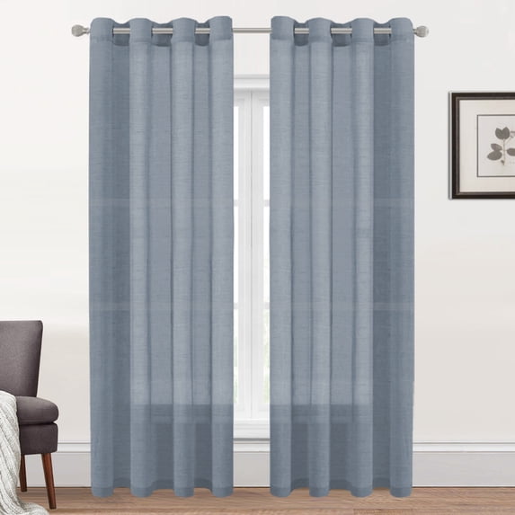 PrimeBeau Semi Sheer Grommet Privacy Decor Panels, 52" x 108" inch, 2 Panel Set, Denim