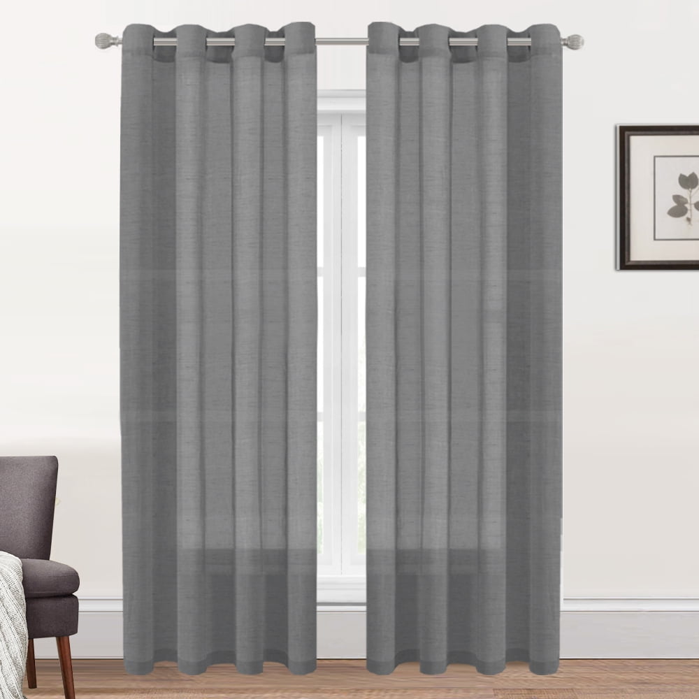PrimeBeau Semi Sheer Linen Curtains with Grommets, Light Filtering, 52" x 108" inch, 2 Panels, Gray