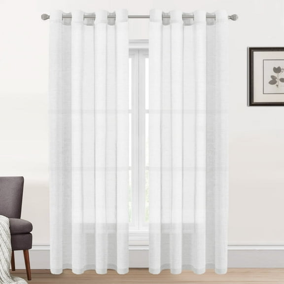 PrimeBeau Semi Sheer Privacy Decor Grommet Top Linen Curtains, 52" x 108" inch, 2 Panel Set, White