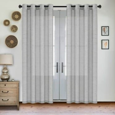 PrimeBeau Semi Sheer Linen Curtains Light Filtering Natural Linen Blended Grommet Draperies, 52 by 84 inch, 2 Panel set, ASH