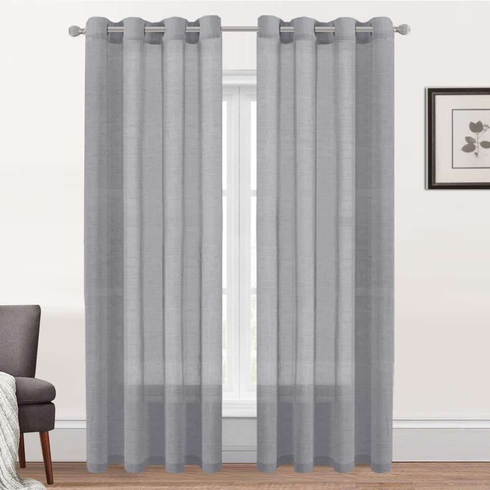 PrimeBeau Semi Sheer Grommet Curtains, Light Filtering Linen Blend, 52 x 84 inch, 2 Panel Set, Dove