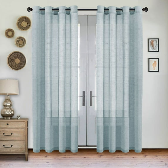 PrimeBeau Semi Sheer Light Filtering Linen Blended Grommet Panels, 52" x 84" inch, 2 Panel Set, Teal