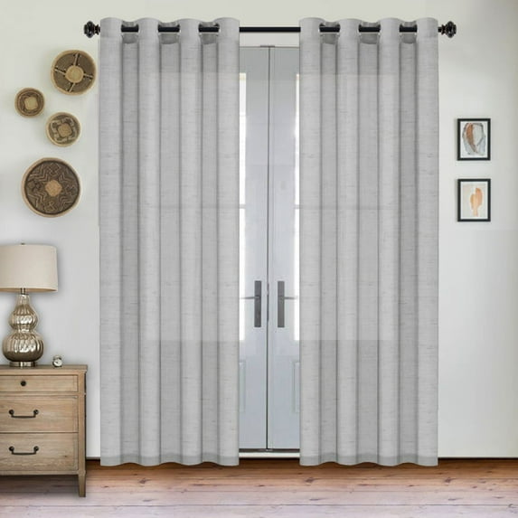PrimeBeau Semi Sheer Linen Light Filtering Grommet Draperies, 52 x 96 inch, 2 Panel Set, Ash