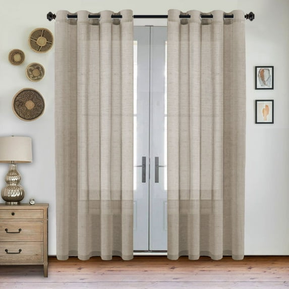 PrimeBeau Semi Sheer Linen Curtains Light Filtering Natural Linen Blended Grommet Draperies, 52 by 96 inch, 2 Panel set, Taupe