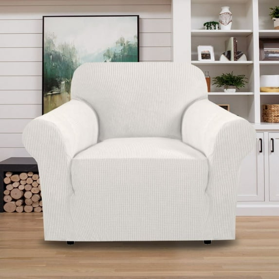 PrimeBeau Sofa Slipcover 1 Piece Sofa Cover 1 Seater Soft Couch Cover(Armchair 32"-48", Ivory)