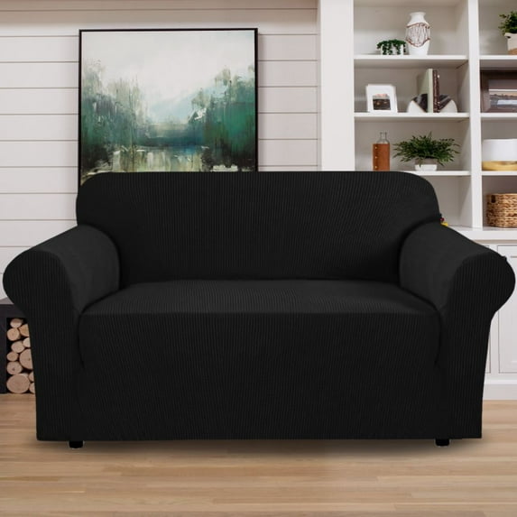 PrimeBeau Sofa Slipcover 1 Piece Sofa Cover 2 Seater Soft Couch Cover(Loveseat 58"-72", Black)