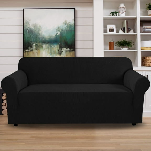 PrimeBeau Sofa Slipcover 1 Piece Sofa Cover 3 Seater Soft Couch Cover(Sofa Large, Black)