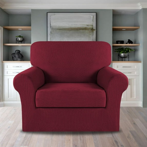 PrimeBeau Sofa Slipcover 2 Piece Sofa Cover 1 Seater Soft Couch Cover(Armchair 32"-48", Burgundy)
