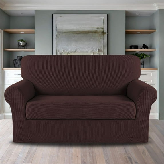 PrimeBeau Sofa Slipcover 2 Piece Sofa Cover 1 Seater Soft Couch Cover(Loveseat 58"-72", Brown)