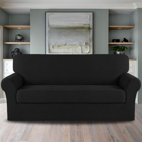 PrimeBeau Sofa Slipcover 2 Piece Sofa Cover 1 Seater Soft Couch Cover(Sofa Large, Black)