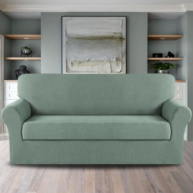 PrimeBeau Sofa Slipcover 2 Piece Sofa Cover 1 Seater Soft Couch Cover(Sofa Large, Green)