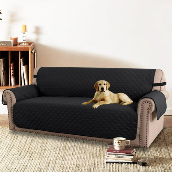 PrimeBeau Sofa Slipcover for Dogs Pets&Kids, Durable Pet Cover for Sofa with Elastic Strap(86" x 132", Black/Grey)