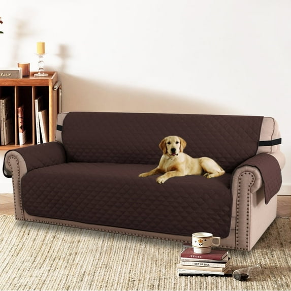 PrimeBeau Durable Sofa Slipcover for Pets and Kids, Elastic Strap, Brown/Beige