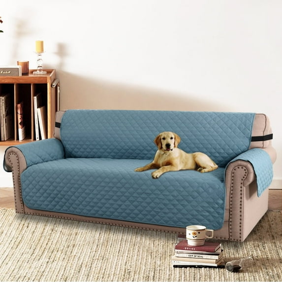 PrimeBeau Reversible Adjustable OEKO-TEX Sofa Slipcover with Elastic Bands, 86" x 132", Smoke Blue/Beige