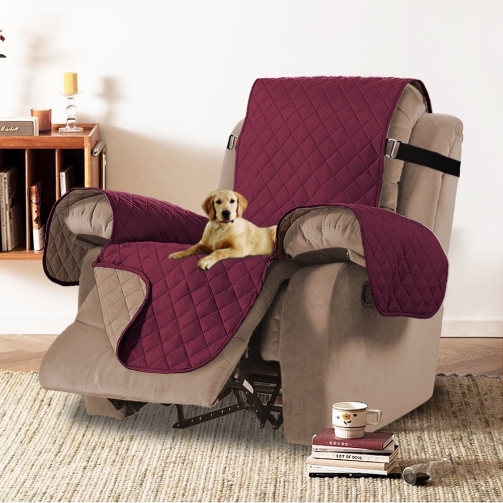 PrimeBeau Sofa Slipcover for Dogs Pets&Kids, Durable Pet Cover for Sofa with Elastic Strap(91" x 84", Burgundy/Tan)