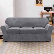 Primebeau Velvet Sofa Slipcover - Elastic Full Protection - 4 Piece Gray
