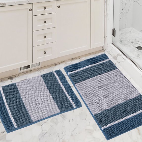 PrimeBeau Microfiber Chenille Shaggy Bath Rug Set, Non-Skid Backing, Soft and Durable, 20" x 32"/17" x 24", 2 Count